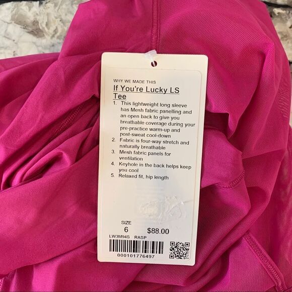 NWT New LULULEMON If You’re Lucky LS Top Open Mesh Back Raspberry Pink 6 10 - Picture 6 of 7